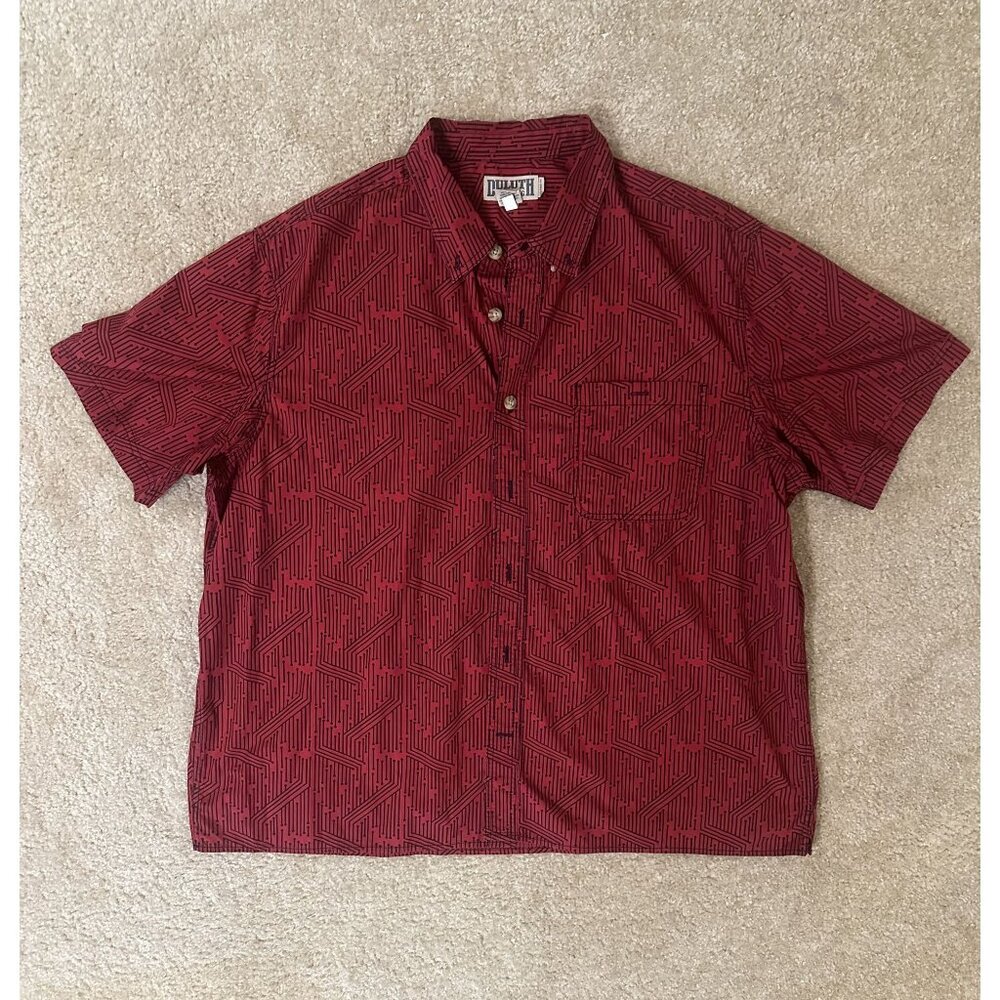 Duluth Trading Co. Short Sleeve Red Black Button Down Size 2XL 100% Cotton